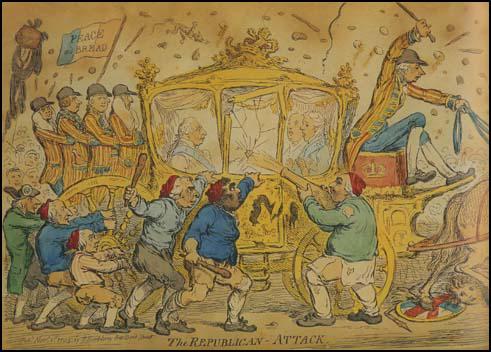 James Gillray, drew this picture of George III's coach being attacked in 1795.